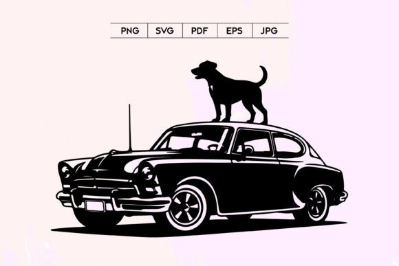 Retro Car with Dog Silhouette SVG